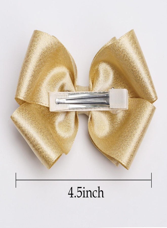 ZOLYCO 4.5-Inch Hair Bows Alligator Clips Delicate Satin Hair Accessories for Girls, Toddler, Kids and Women Birthday Wedding Christmas Occasions- Set of 2 (Gold) - Image 4